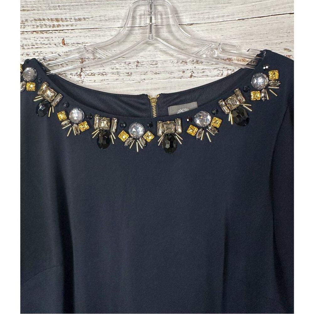 Vince Camuto Navy Long Sleeve Rhinestone Collared Sheath Dress Navy Size 10